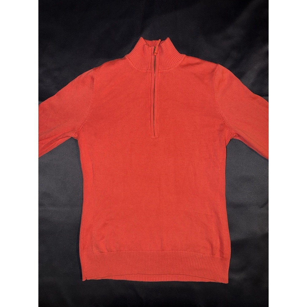 Foxcroft Pumpkin Supima Cotton Quarter 1/4 Zip Pullover Sweater Medium Orange - Picture 4 of 8